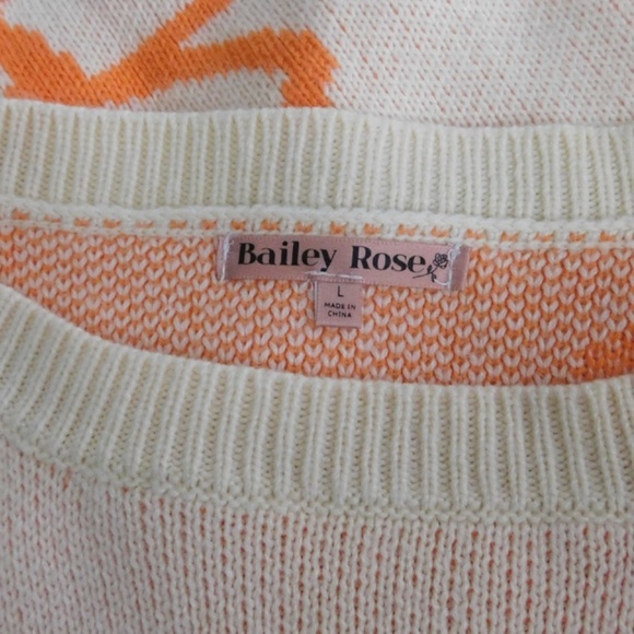 BAILEY ROSE Peach Orange Floral Sweater Pullover Knit Oversized Cropped Large - Picture 9 of 12